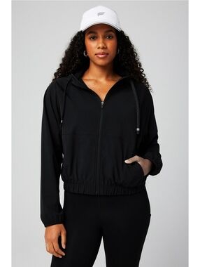 Fabletics One Black Full Zip Hooded Activewear Windbreaker Jacket Women’s Medium